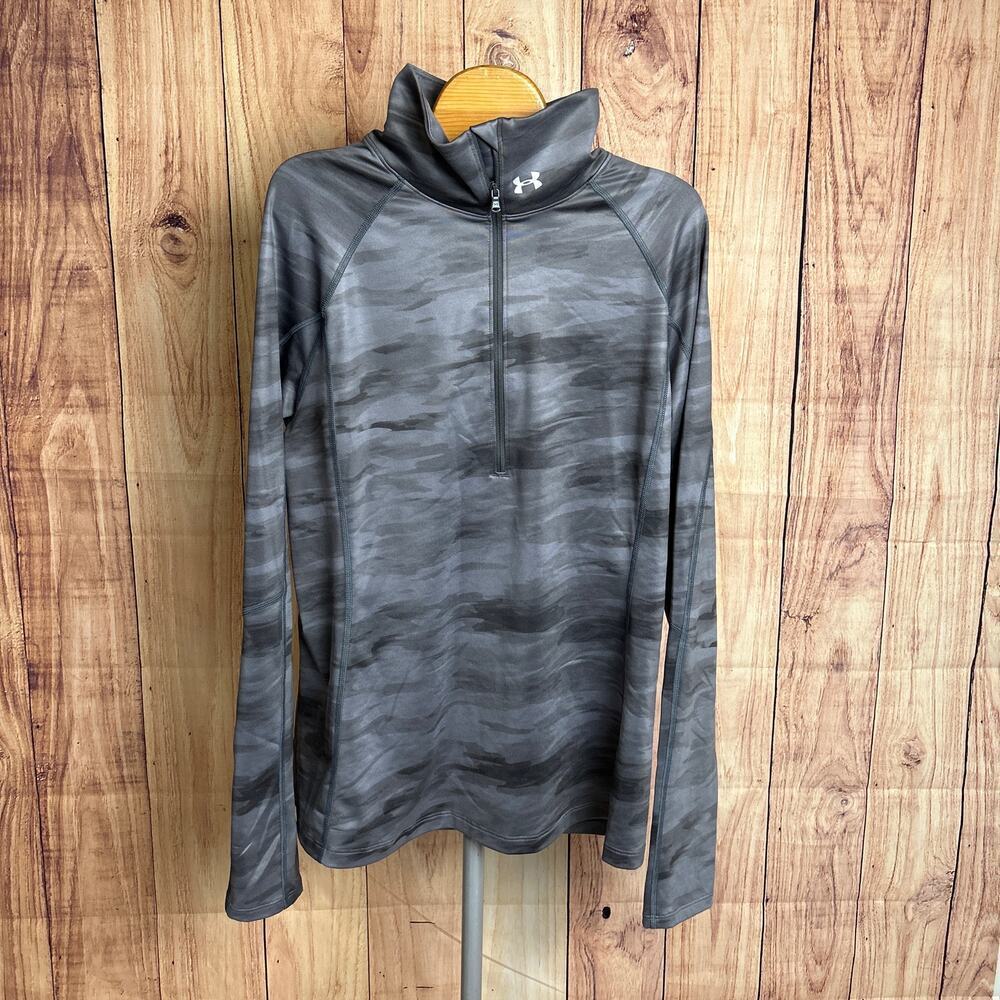 Under Armour Half Zip Coldgear Gray Camo Long Sleeve Size M